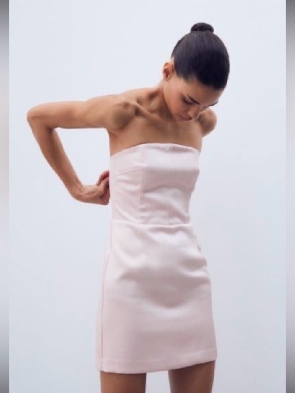 H&M Light Pink Strapless Satin Mini Dress